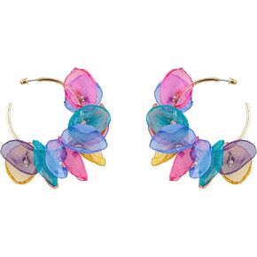 Nicole Miller Colorful Floral Petals Hoop Earrings, Gold-Tone, 2 Inch in Saudi Arabia