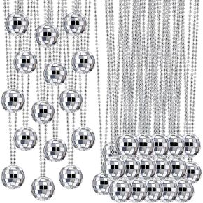 60 Pcs Mirror Disco Ball Necklaces Bulk, 1.1 Inch Silver Hanging Balls Ornaments for 70s Disco Party Favors, Dance Supplies, Festival Decorations and Costume Accessories in Saudi Arabia