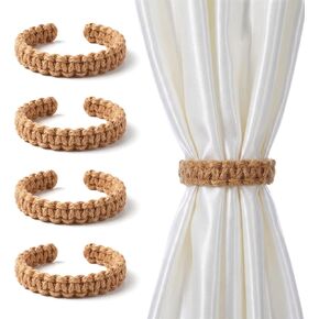 4 PCS Outdoor Curtain Ties, Natural Jute & Cotton Farmhouse Curtain Tiebacks with No-Drill Design (Brown, 9.4 X 0.8 Inches) in Saudi Arabia