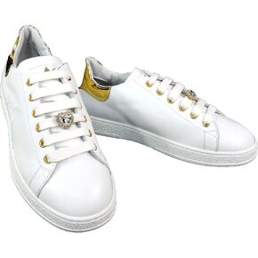 Women's Fashion Sneakers, White Soft Leather, Gold Accents, Crystal Heart Detail, Comfort Walking Shoes, EU 37 Made in Italy in Kuwait