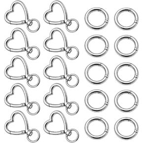 20Pcs Heart Shape Keychain Clip with Rings, Silver Metal Heart-Shaped Swivel Snap Hooks, Spring Lobster Clasp for Keys Bag Charms DIY Craft Jewelry Making Accessories (10 Heart + 10 Round) in Saudi Arabia