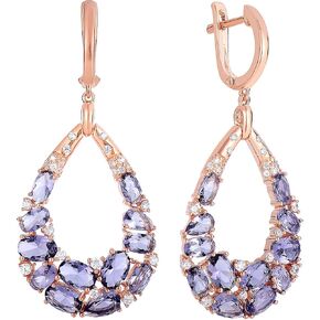 925 STERLING SILVER ROSE GOLD PLATED SIMULATED AMETHYST, WHITE CZ GORGEOUS DROP DANGLE EARRINGS, 1.5" SIZE in Saudi Arabia
