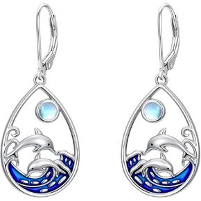 JKR Mothers Day Gifts Palm Tree/Starfish/Turtle/Dolphin/Octopus Earrings for Women S925 Sterling Silver Moonstone Ocean Wave Teardrop Earrings Blue Beach Jewelry Gifts for Mom Wife Sister in Saudi Arabia