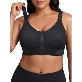 YIANNA High Impact Sports Bra for Women, Front Zip Workout Bra with Adjustable Velcro Straps and Sewn-in Pads in Saudi Arabia