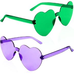 Green Purple Heart Sunglasses, 2 Pack Mardi Gras Heart Shaped Sunglass for Women, Purple Glasses for Men, Green Hearts Shaped Sunglasses for Mardi Gras Outfit Accessory Party Decorations in Kuwait