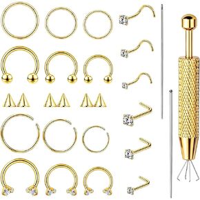 Nose Rings Hoops 16G Stainless Steel Hinged Clicker Segment Septum Rings with Replacement Balls Grabber Tool Horseshoe Nose Ring Studs Snake Bite Lip Cartilage Helix Tragus Earrings Piercing Jewelry in Saudi Arabia