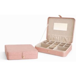 Hives & Honey Opal Jewelry Travel Case with Mirror – Anti-Tarnish Felt Lining, Ring Rolls, Divided Compartments, Elastic Lid Pocket, Secure Snap Closure, Portable Jewelry Organizer for Travel in Saudi Arabia