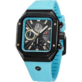 TEARTRACE Men's Watches with Silicone Strap Analog Quartz Waterproof Chronograph Luminous Tonneau Watches for Men, Big Face Sport Work Dress Unique Wrist Watch in Saudi Arabia
