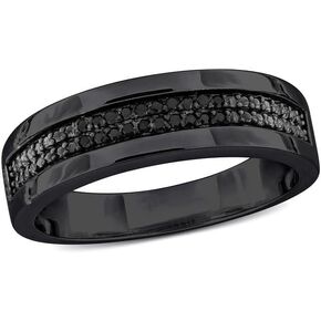 Luxury Jewelers 1.10 CT Black Diamond Double Row Men's Ring, 14K Black Gold Finish, 925 Sterling Silver in Kuwait