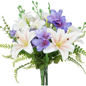 10 PCS Lilies Artificial Flowers Purple Flowers 18.5" Tiger Artificial Lilies Mixed Azalea Fake Spring Summer Flowers Fake Lilys for Home Hotel Wedding Party Table Centerpiece Decor in Saudi Arabia