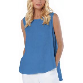 Womens Summer Casual Natural Linen Sleeveless Tank Tops Basic Lightweight Crewneck Blouse Shirts Layering Tee in Saudi Arabia