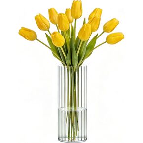 Acrylic Flower Vase Cylinder, 7.87" Tall Ribbed Clear Plastic Vase for Centerpieces - Shatterproof Wedding, Event & Home Decor Vase, 3.94"X7.87" Tall Round - Clear in Kuwait