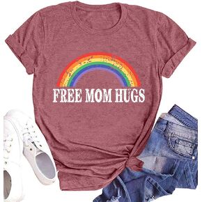 Pride Shirts Women Rainbows Graphic Tees Shirts Free Mom Hugs T-Shirt LGBTQ Short Sleeve Tops in Saudi Arabia