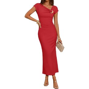 ZESICA Women's Summer Asymmetrical Bodycon Midi Dresses 2026 Formal Ruched Wedding Guest Cocktail Party Long Dress in Saudi Arabia