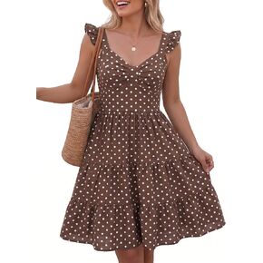 FOMELY Gingham Dress Women Cotton V Neck Ruffle Hem Checkered Casual Vacation Gingham Smocked Summer Plaid Dress in Saudi Arabia