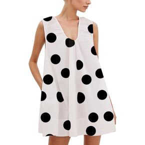 OLAPTA Women Summer Sleeveless Babydoll Mini Tank Dresses Loose Fit Scoop Neck Ruched Short Dress with Pockets Party Clubwear in Saudi Arabia