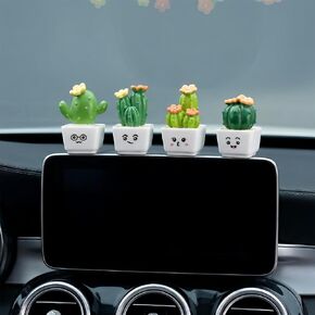 4 Pcs Mini Resin Cactus Figurines, Cute Car Dashboard Decor & Funny Rearview Mirror Ornaments, Fairy Garden Landscape Decor, Unique Gift for Succulent Lovers (Green Emotion Plants) in Saudi Arabia