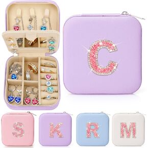 Mothers Day Gifts Initial Jewelry Box Organizer,Personalized Travel Jewelry Box for Girls Women,Glitter Rhinestone Jewelry Case Gifts for Birthday Small Size (Pink, A) in Saudi Arabia