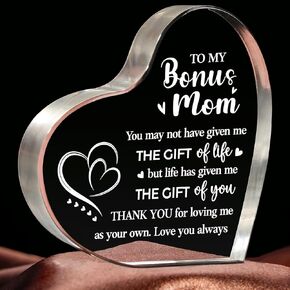 Gifts for Bonus Mom, Bonus Mom Mothers Day Gifts - 3.9x3.9" Acrylic Decorative Sign, Transparent, Sentimental Birthday Decor for Step Mother, Birthday Gift for Step Mom in Saudi Arabia