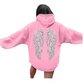 Women Angel Oversized Hoodies Sparkly Wing Long Sleeve Casual Pullover Sweatshirt Y2K Angel Hoodies With Pockets in Saudi Arabia