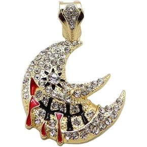 Hip Hop iced Jewelry Gold Silver Plated Soul Eater Moon Charm Cubic Zirconia Pendant & 15mm 16" 18" 20" 24" 30" Cuban Chain Necklace Gift in Saudi Arabia