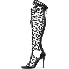 Gladiator Sandals High Heeled Open Toe Peep Toe Heels for Women Summer Lace up Knee High Bootie in Saudi Arabia