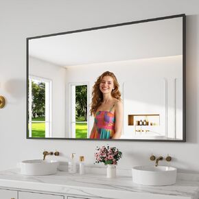 Bathroom Mirror 36"x55" Matte Black Rectangle Bathroom Wall Mirror for Over Sink, Modern Large Vanity Mirror, HD Tempered Glass, Anti-Rust Aluminum Alloy Frame, for Living Room, Bedroom, Entryway in Saudi Arabia