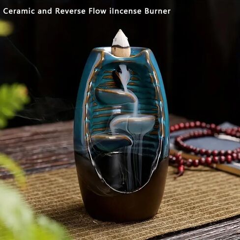 Ceramic Waterfall Backflow Incense Burner, 5.1", with 30 Cones | Left & Right Flowing, Zen Aromatherapy, Home Decor for Meditation Yoga Bedroom Spa in Kuwait