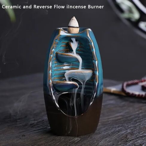 Ceramic Waterfall Backflow Incense Burner, 5.1", with 30 Cones | Left & Right Flowing, Zen Aromatherapy, Home Decor for Meditation Yoga Bedroom Spa in Kuwait
