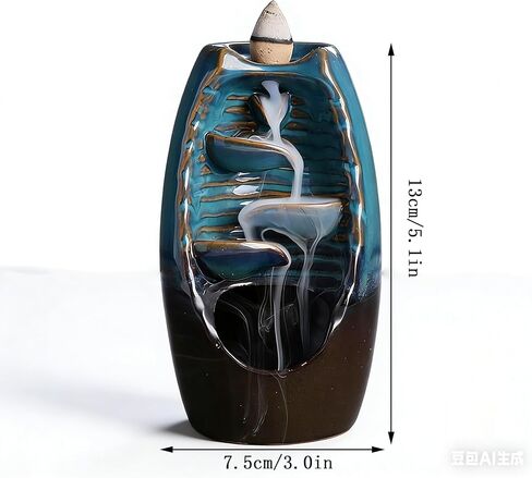 Ceramic Waterfall Backflow Incense Burner, 5.1", with 30 Cones | Left & Right Flowing, Zen Aromatherapy, Home Decor for Meditation Yoga Bedroom Spa in Kuwait