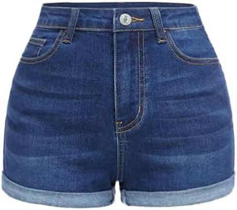 Nivne Tco Teen Girls Denim Shorts Rolled Hem 5 Pocket Jean Shorts with Zipper & Button Closure, Classic High Waist Shorts in Saudi Arabia