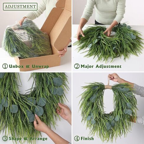 Artificial Saw Grass & Eucalyptus Wreath for Front Door, 22" Faux Saw Grass Fake Eucalyptu Greenery Hanging Heart Shaped Wreath for Wall, Farmhouse, Window,Home Decor | Spring Summer in Saudi Arabia