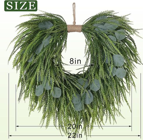 Artificial Saw Grass & Eucalyptus Wreath for Front Door, 22" Faux Saw Grass Fake Eucalyptu Greenery Hanging Heart Shaped Wreath for Wall, Farmhouse, Window,Home Decor | Spring Summer in Saudi Arabia