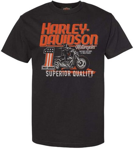 تي شيرت Harley-Davidson رجالي من القطن بأكمام قصيرة ورقبة دائرية، أسود in Kuwait