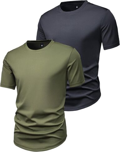 2 Pack Men's Summer Thin Rounded Hem Short Sleeve T-Shirt Fashionable Casual Vacation Running Sports Simple Classic Clothing in Kuwait