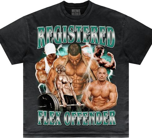 تي شيرت Flex Offender المسجل، تي شيرت Funny Gym Meme، قميص تجريب ريترو، جريء للياقة البدنية Meme، قميص Ironic للرجال والنساء in Kuwait