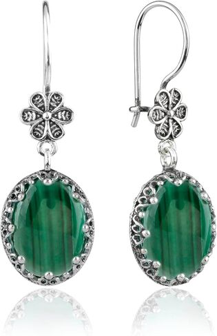 FILIGRANIST 925 Sterling Silver Filigree Art Oval Design Women Dangle Earrings with Gemstones in Saudi Arabia