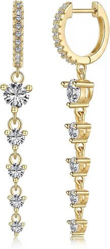 Small Dangle Drop Hoop Earrings for Women | 925 Sterling Silver Posts for Sensitive Ears, Dainty Formal Pave Huggie Hoops with CZ Hanging Charm for Everyday/Prom/Wedding in Saudi Arabia