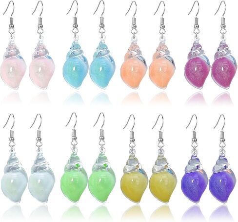 coadipress 8 Pairs Bohemian Conch Seashell Earrings for Women Hawaii Summer Beach Glow in the Dark Resin Seashell Drop Dangle Earring Jewelry Accessories ﻿ in Kuwait