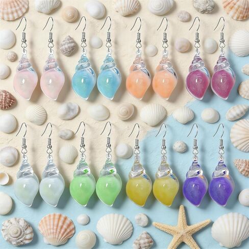 coadipress 8 Pairs Bohemian Conch Seashell Earrings for Women Hawaii Summer Beach Glow in the Dark Resin Seashell Drop Dangle Earring Jewelry Accessories ﻿ in Kuwait