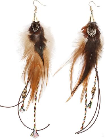 Natural Feather Earrings Bohemian Long for Women Handmade Feather Jewelry Tassel Dangle in Saudi Arabia