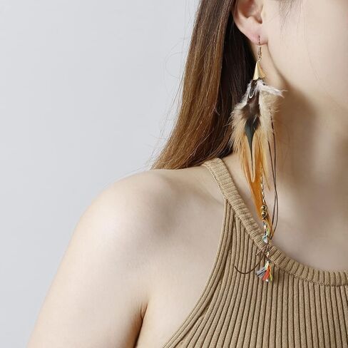 Natural Feather Earrings Bohemian Long for Women Handmade Feather Jewelry Tassel Dangle in Saudi Arabia