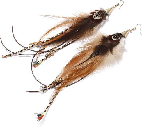 Natural Feather Earrings Bohemian Long for Women Handmade Feather Jewelry Tassel Dangle in Saudi Arabia
