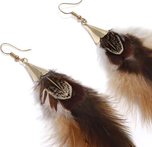 Natural Feather Earrings Bohemian Long for Women Handmade Feather Jewelry Tassel Dangle in Saudi Arabia