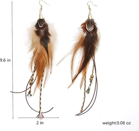 Natural Feather Earrings Bohemian Long for Women Handmade Feather Jewelry Tassel Dangle in Saudi Arabia