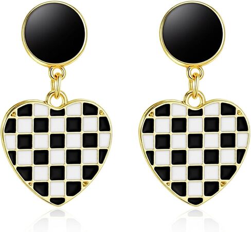 Racing Earrings, 1Pair Heart-Shaped Checkered Earrings for Women for Racing Fans Race Day Gift (1.18 * 0.62 inch) in Saudi Arabia