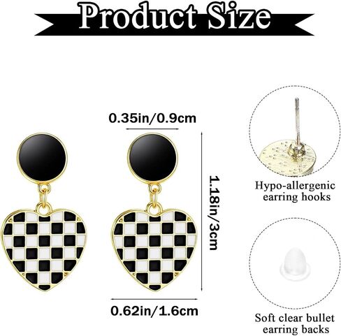 Racing Earrings, 1Pair Heart-Shaped Checkered Earrings for Women for Racing Fans Race Day Gift (1.18 * 0.62 inch) in Saudi Arabia