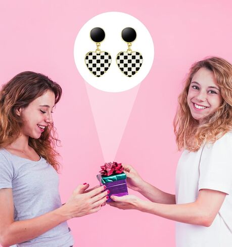 Racing Earrings, 1Pair Heart-Shaped Checkered Earrings for Women for Racing Fans Race Day Gift (1.18 * 0.62 inch) in Saudi Arabia