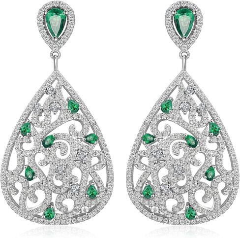 Crystal Teardrop Dangle Earrings for Women 925 Sterling Silver Cubic Zirconia Hypoallergenic Rhinestone filigree Earrings for Party Prom Wedding Daily Wear in Saudi Arabia