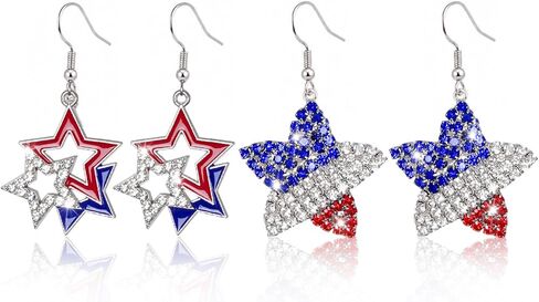4th of July Patriotic Earrings,Independence Day Stud Dangle Drop Earrings Star American Flag Earring with Pave Crystal Holiday Jewelry Gift for Women in Saudi Arabia